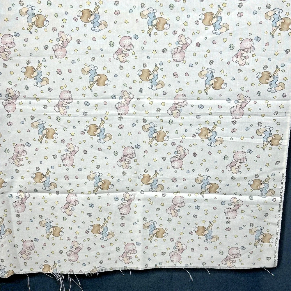 Vtg 1998 Precious Moments Boy Girl Crib Blanket/Sheet Fabric Panel Hearts Stars